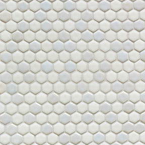 White Iridescent Hexagon Recycled Glass Floor And Wall Mosaic Tile