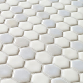 White Iridescent Hexagon Recycled Glass Floor And Wall Mosaic Tile