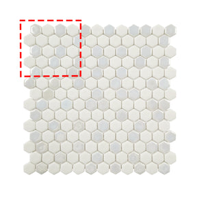 White Iridescent Hexagon Recycled Glass Floor And Wall Mosaic Tile