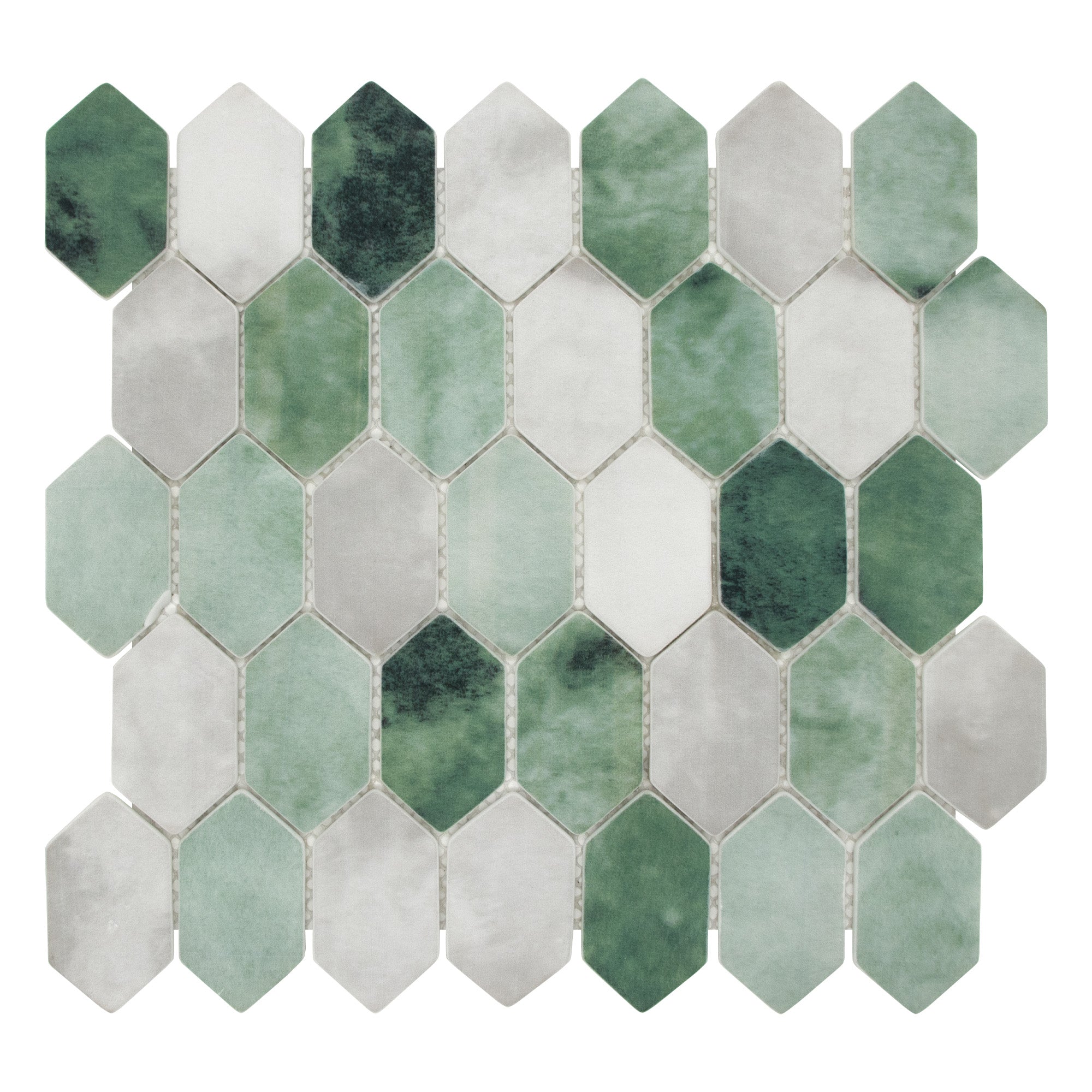 Picket Green Recycled Glass Floor and Wall Mosaic Tile