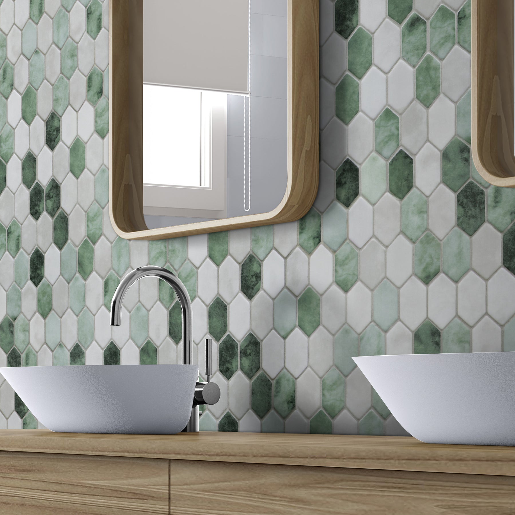 Picket Green Recycled Glass Floor and Wall Mosaic Tile