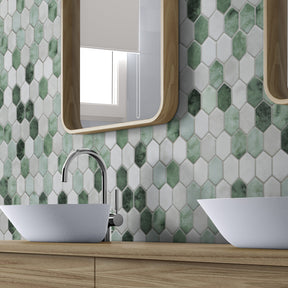 Picket Green Recycled Glass Floor and Wall Mosaic Tile