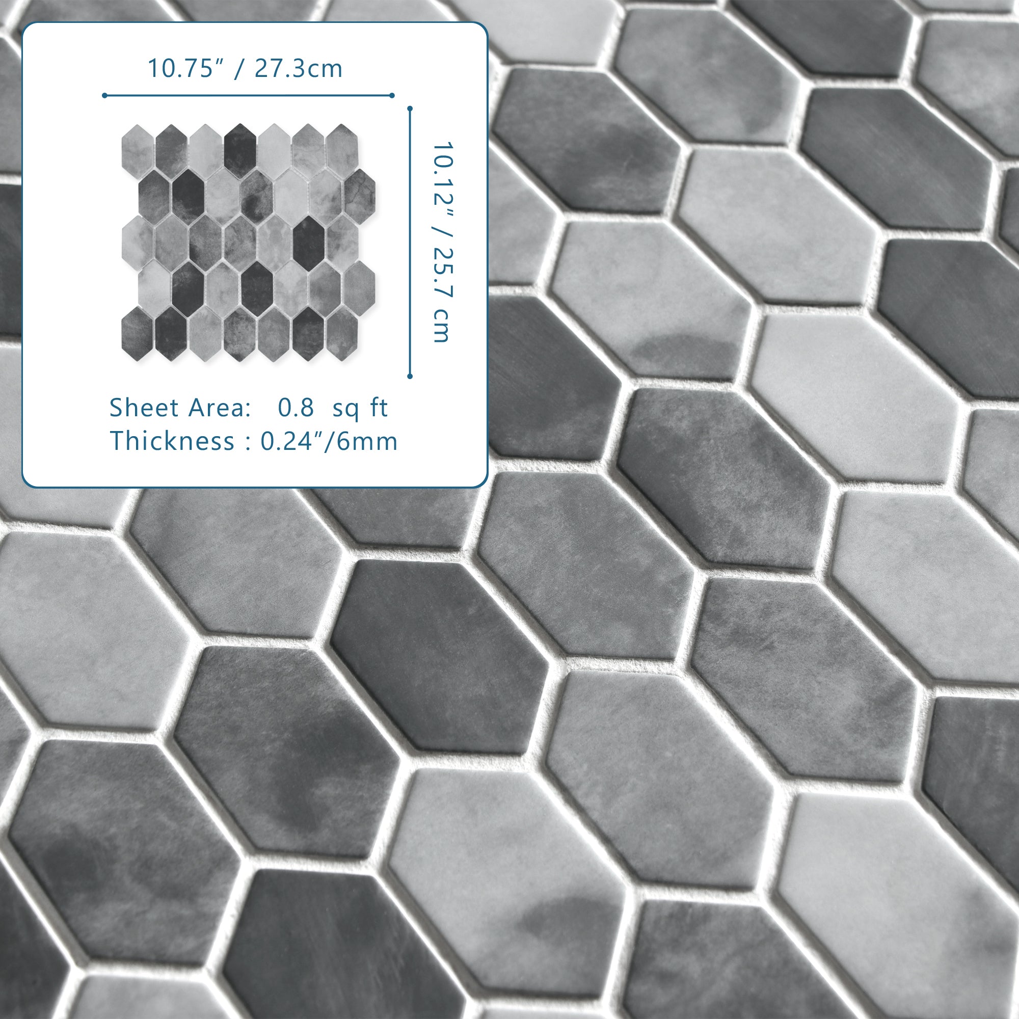 Picket Gray Recycled Glass Floor and Wall Mosaic Tile