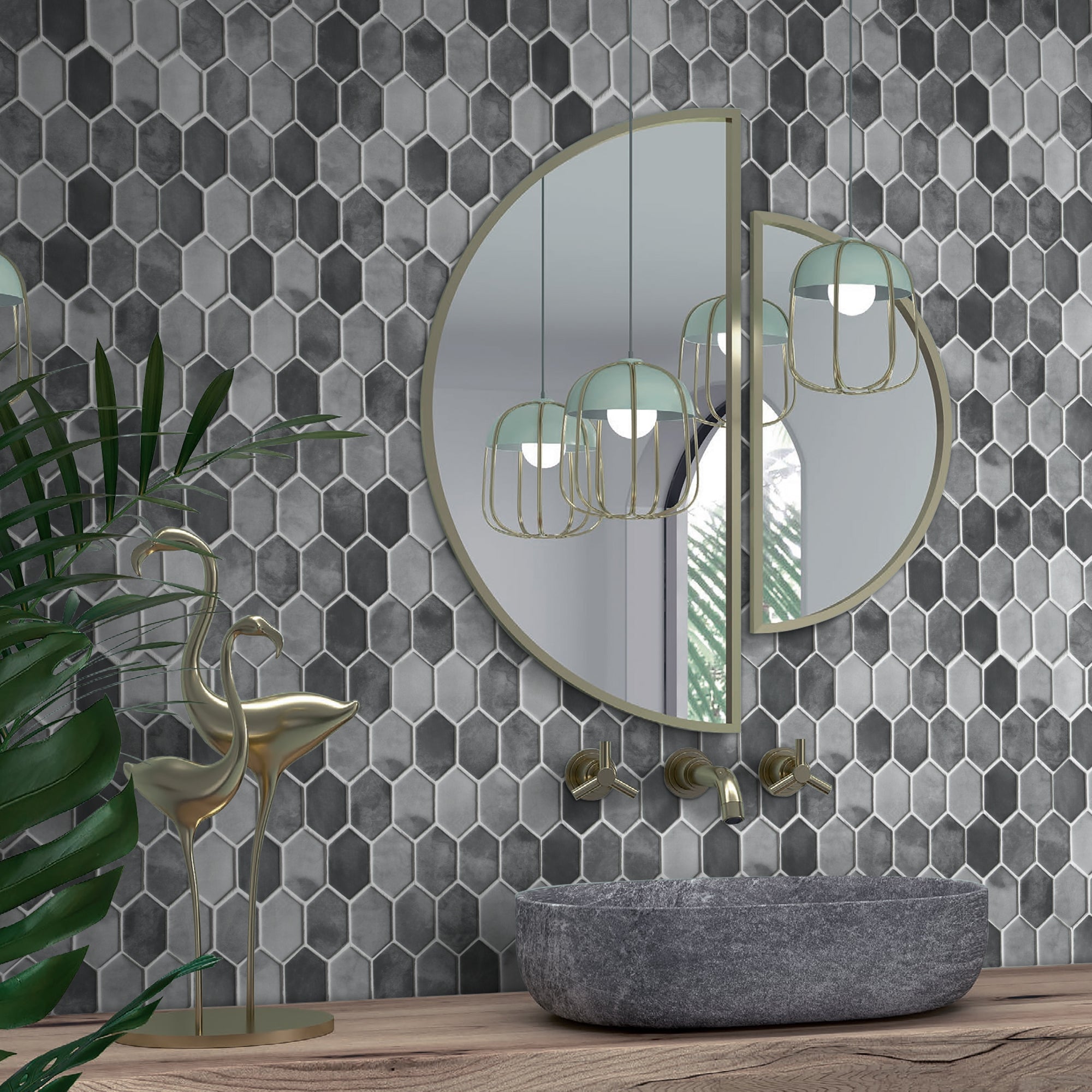 Picket Gray Recycled Glass Floor and Wall Mosaic Tile