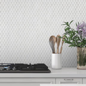 Hexagon White Recycled Glass Floor And Wall Mosaic Tile