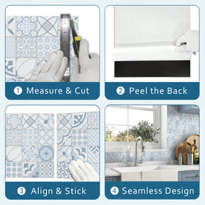 Patterned Blue Peel And Stick Backsplash Square Wall Tile