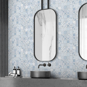 Patterned Blue Peel And Stick Backsplash Square Wall Tile