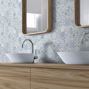 Patterned Blue Peel And Stick Backsplash Square Wall Tile