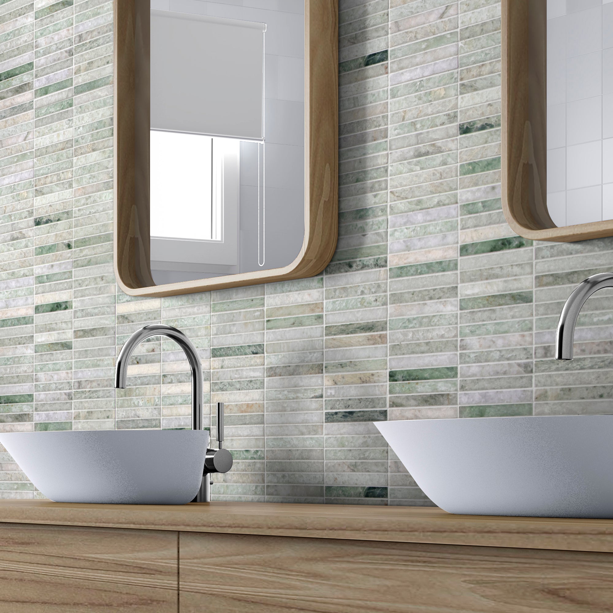 Stacked Green Natural Marble Floor and Wall Mosaic Tile