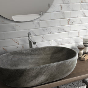 Subway Calacatta Gold Recycled Glass Floor And Wall Mosaic Tile