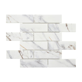 Subway Calacatta Gold Recycled Glass Floor And Wall Mosaic Tile