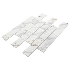 Subway Calacatta Gold Recycled Glass Floor And Wall Mosaic Tile