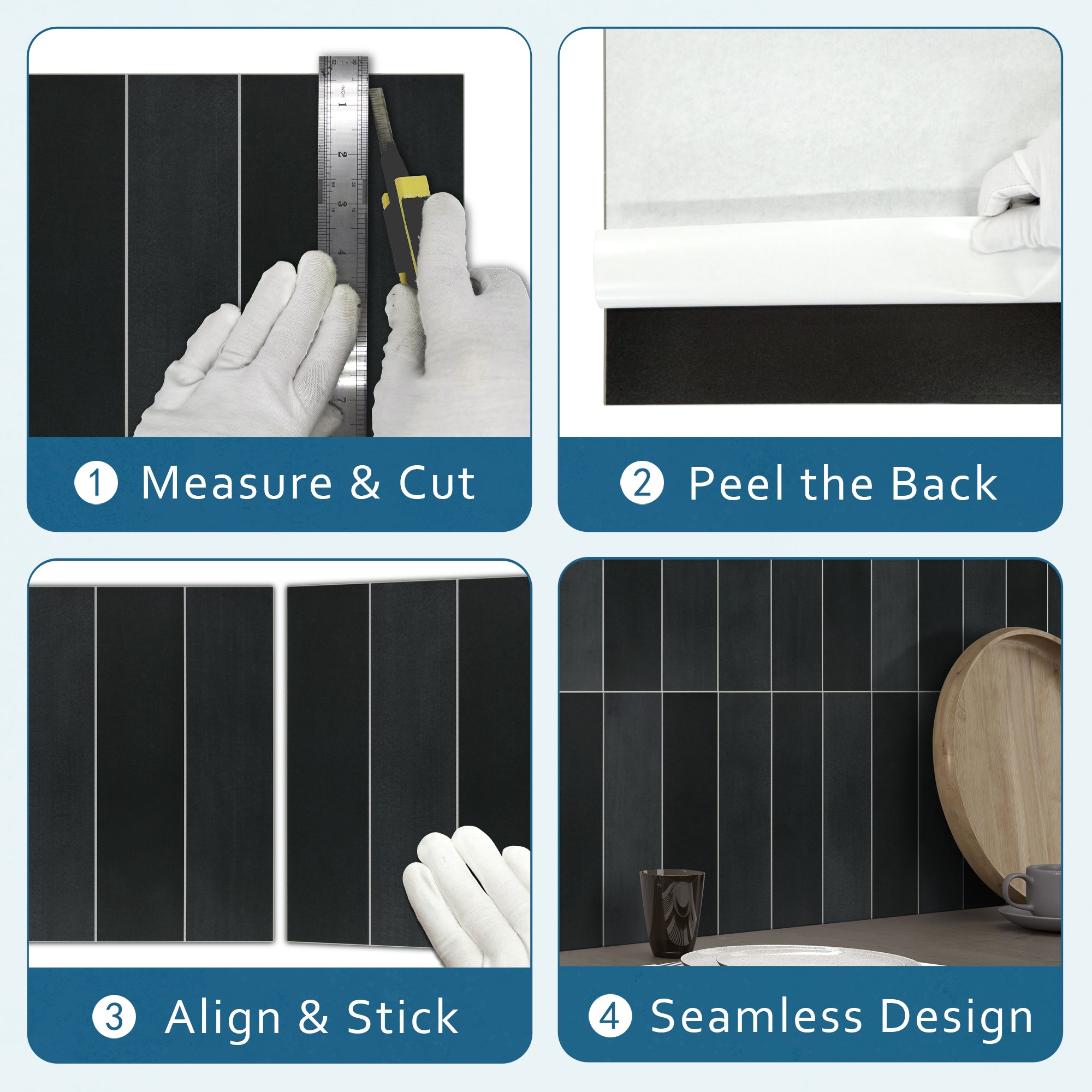 Black Stacked Peel and Stick Backsplash Tile