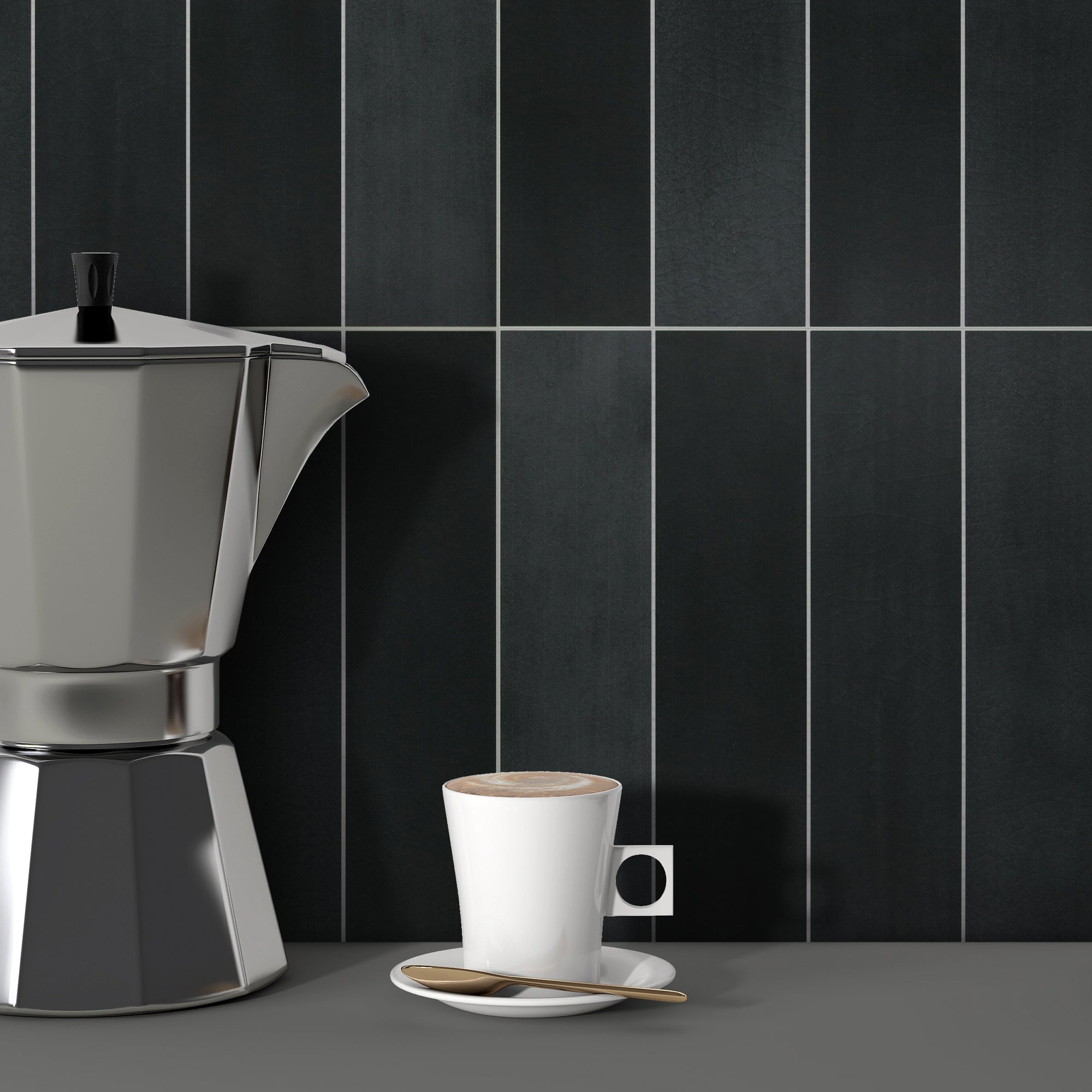 Black Stacked Peel and Stick Backsplash Tile