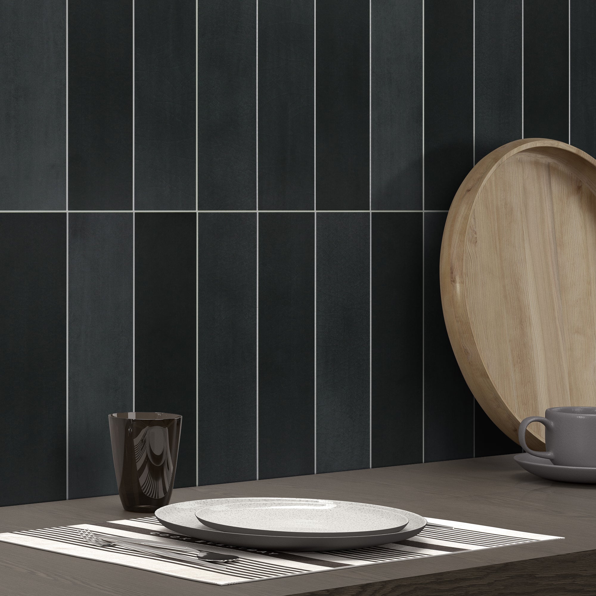 Black Stacked Peel and Stick Backsplash Tile