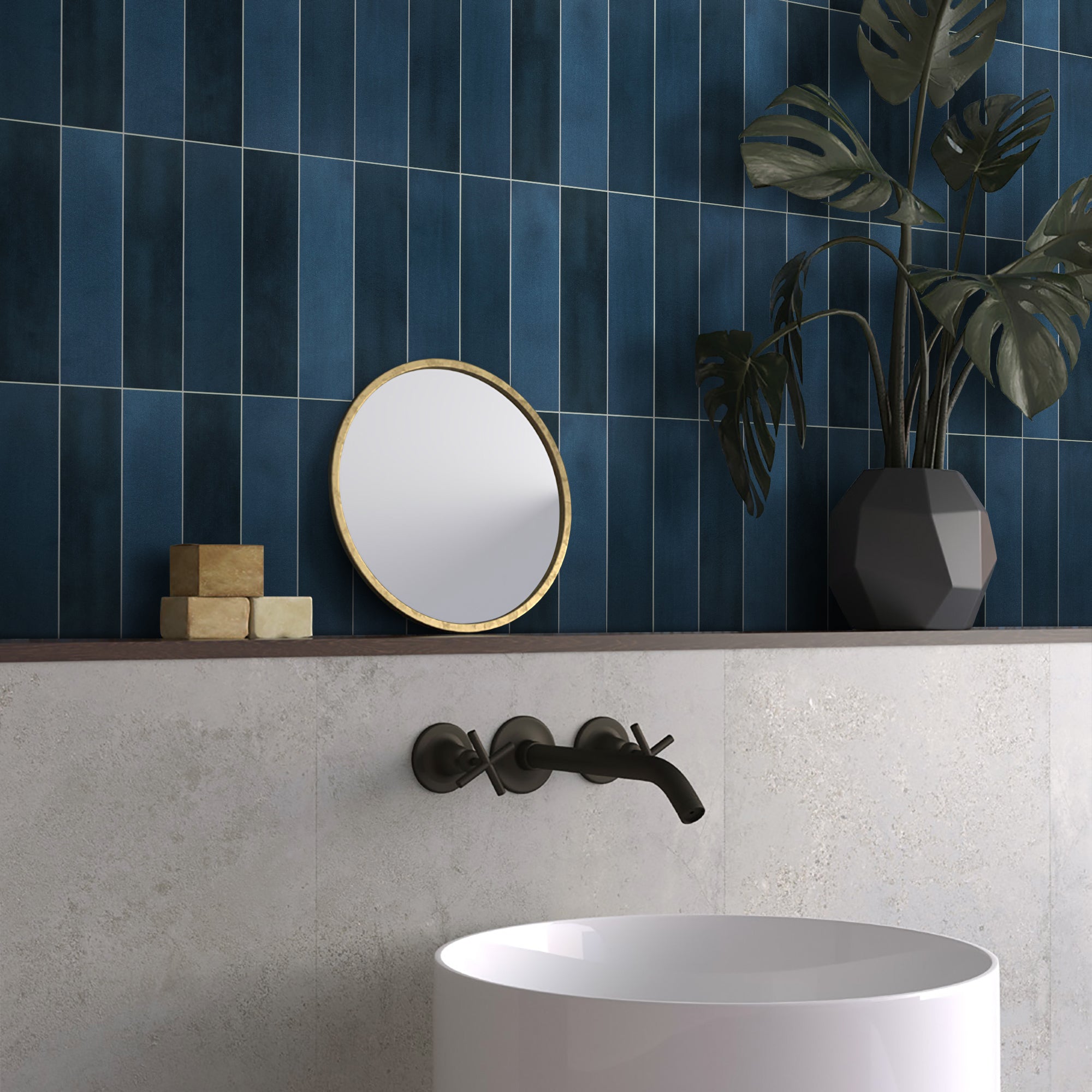 Blue Stacked Peel and Stick Backsplash Tile
