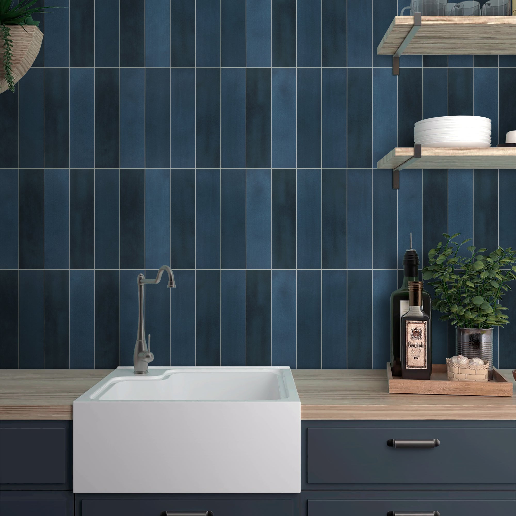 Blue Stacked Peel and Stick Backsplash Tile