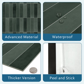 Green Stacked Peel and Stick Backsplash Tile
