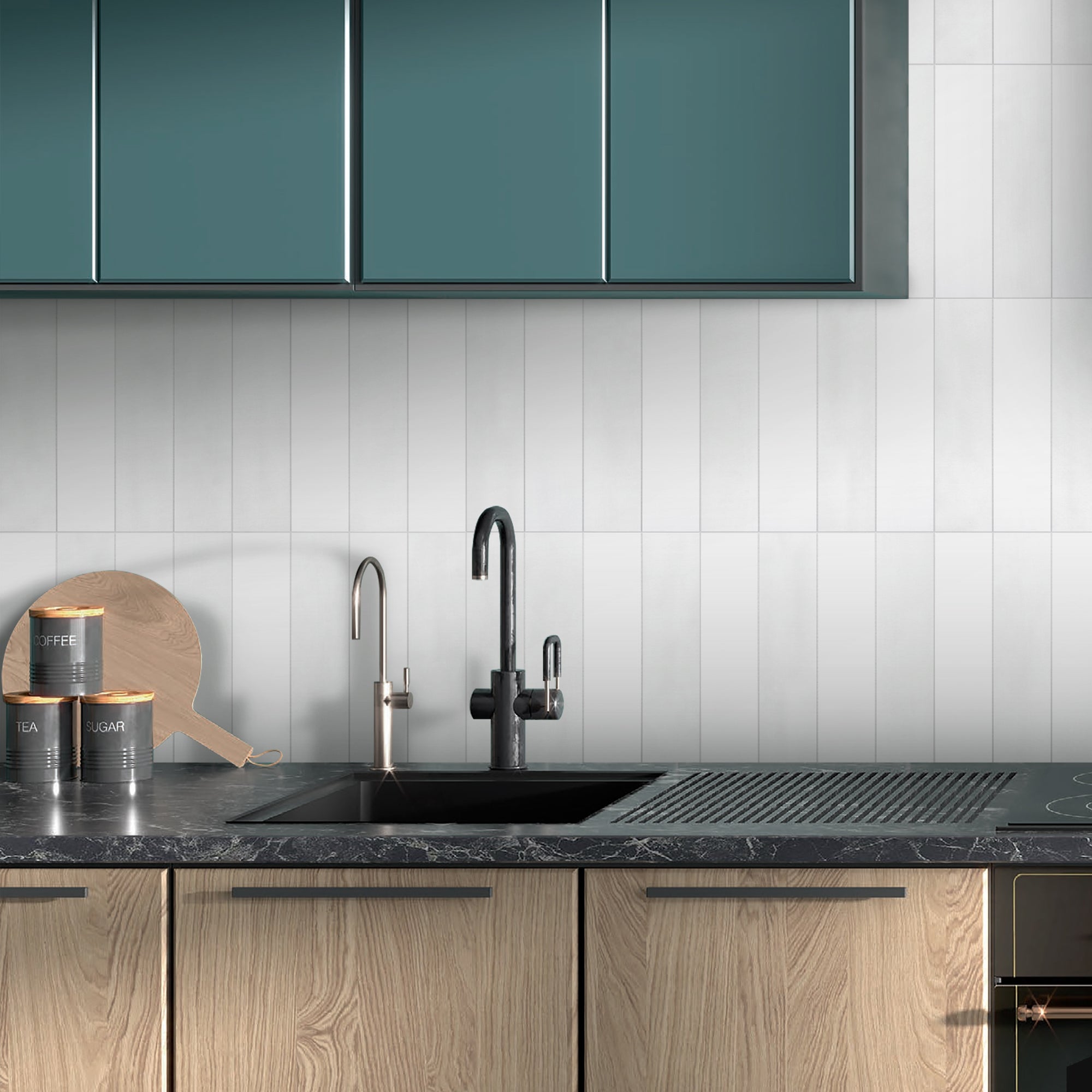 White Stacked Peel and Stick Backsplash Tile