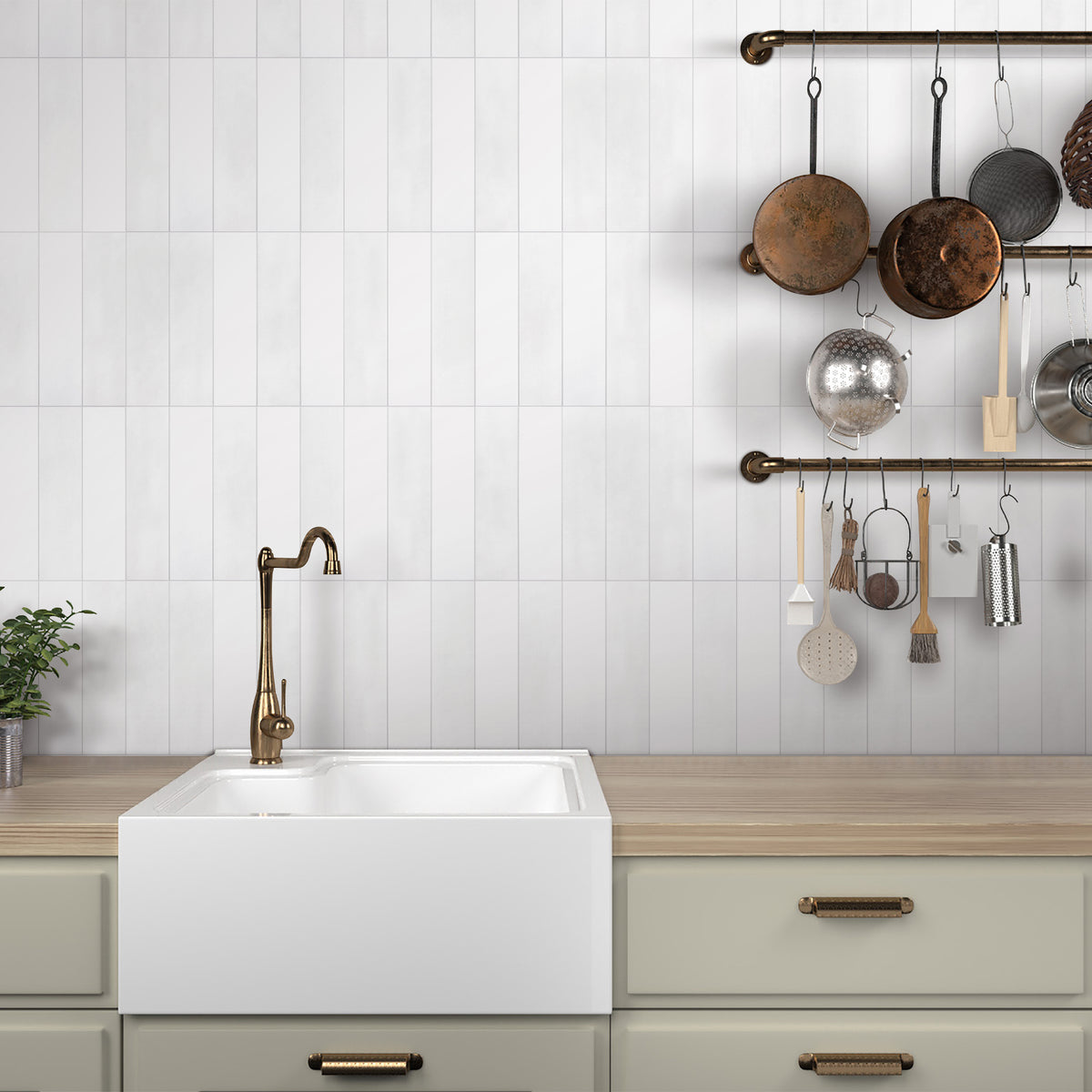 White Stacked Peel and Stick Backsplash Tile