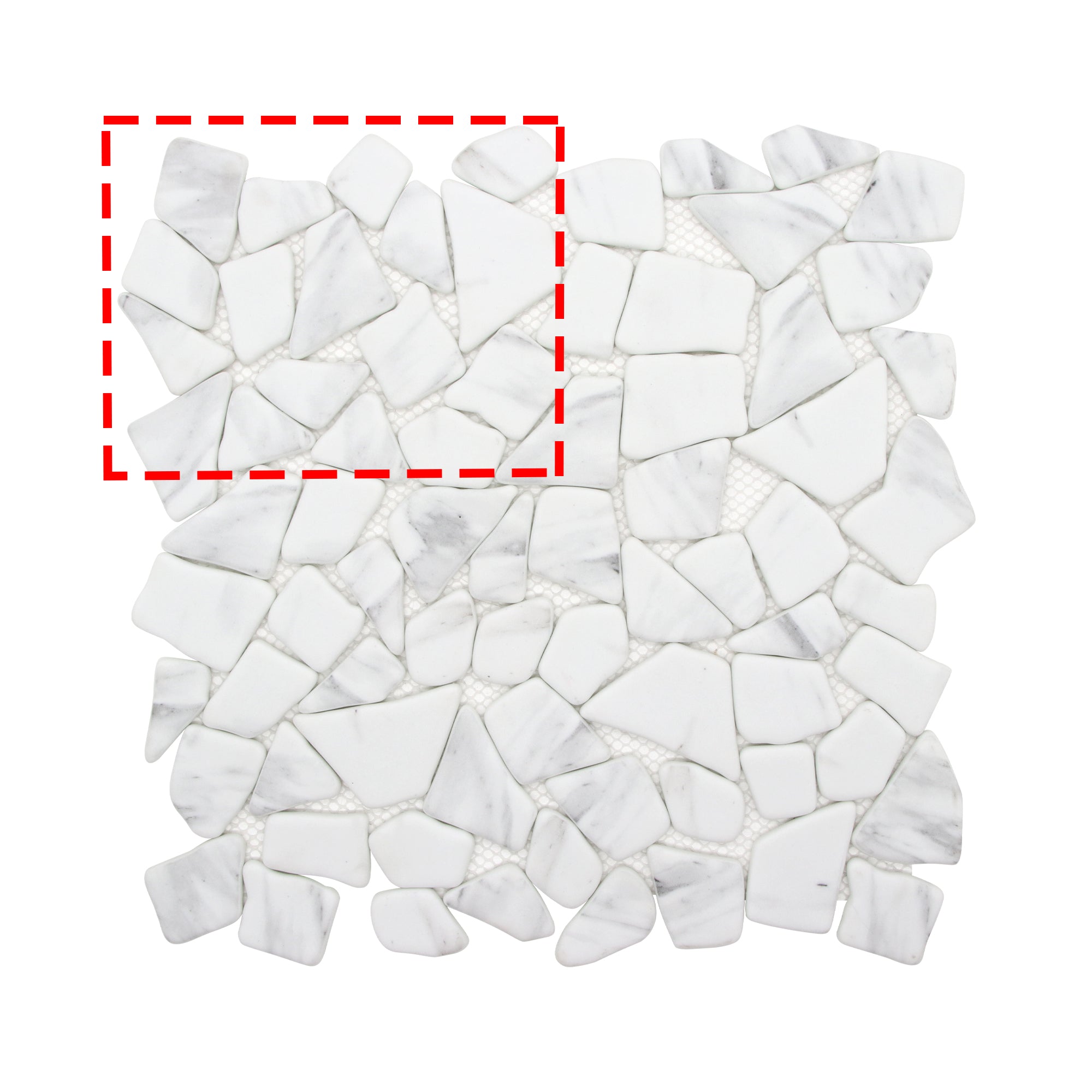 Pebble Rock Carrara White Recycled Glass Floor and Wall Mosaic Tile