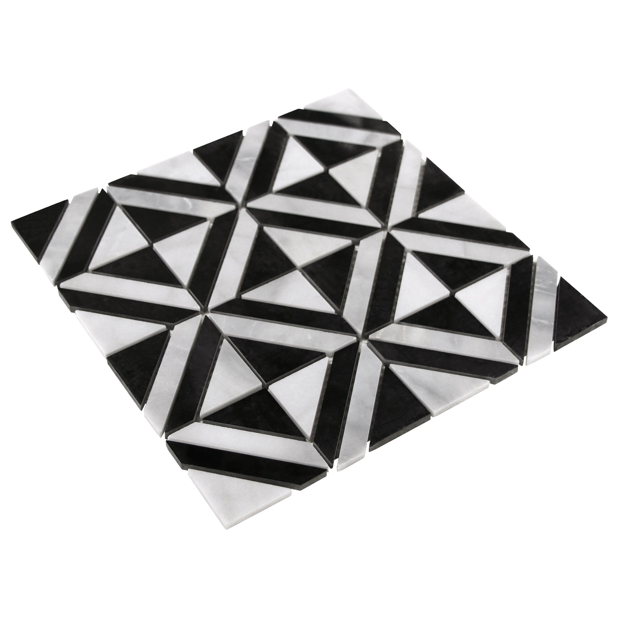 Diamond Carrara White and Black Marquina Natural Marble Floor and Wall Mosaic Tile