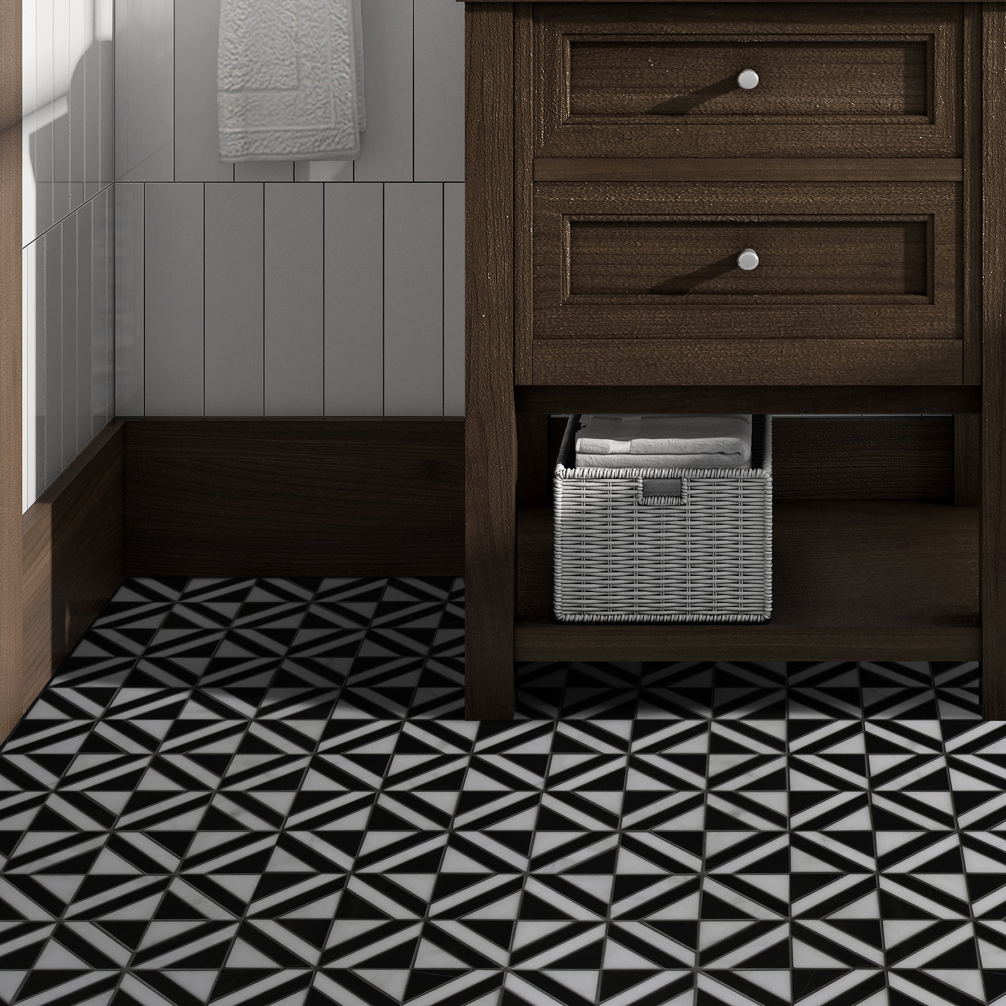 Diamond Carrara White and Black Marquina Natural Marble Floor and Wall Mosaic Tile