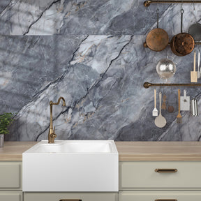 118" x 47" Pietra Grey Glossy Peel and Stick Wall Paneling Roll