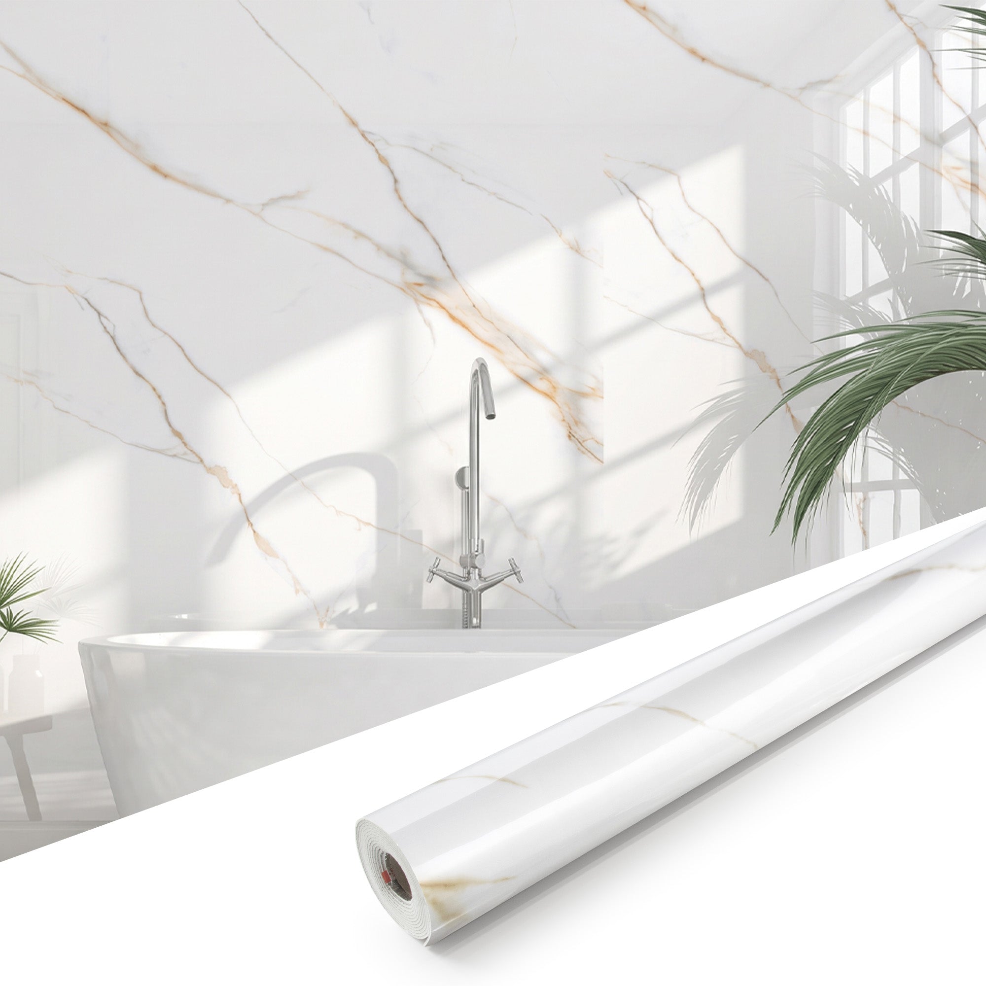 Glossy Statuario Gold Peel and Stick Wall Paneling Roll