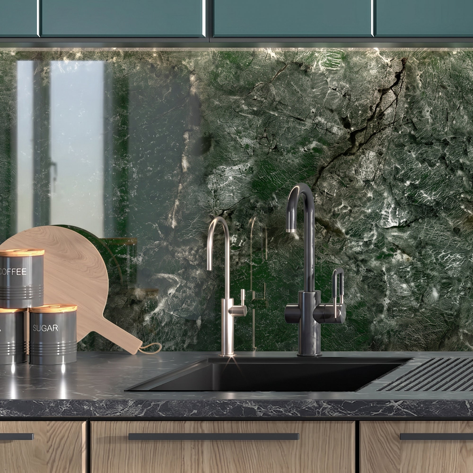 Glossy Amazonita Green Peel and Stick Wall Paneling Roll