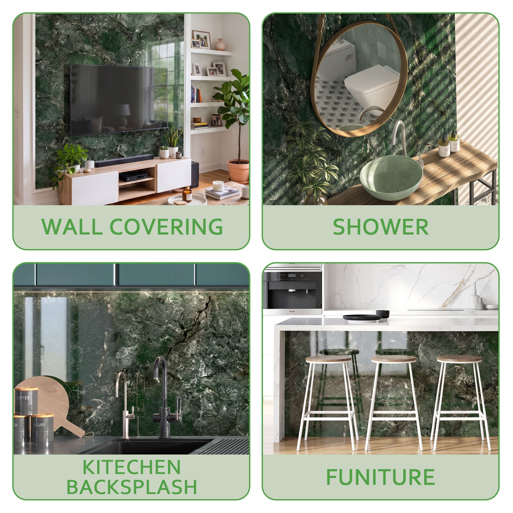 Glossy Amazonita Green Peel and Stick Wall Paneling Roll