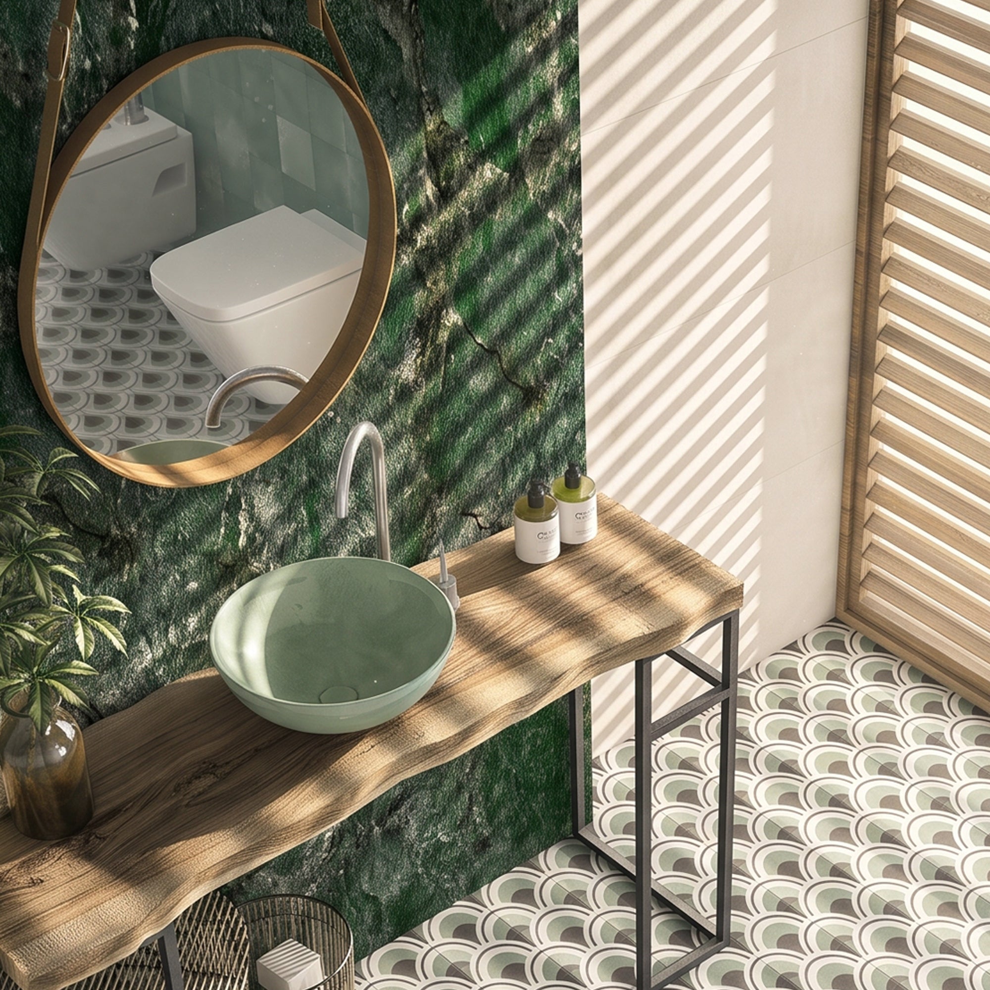Glossy Amazonita Green Peel and Stick Wall Paneling Roll