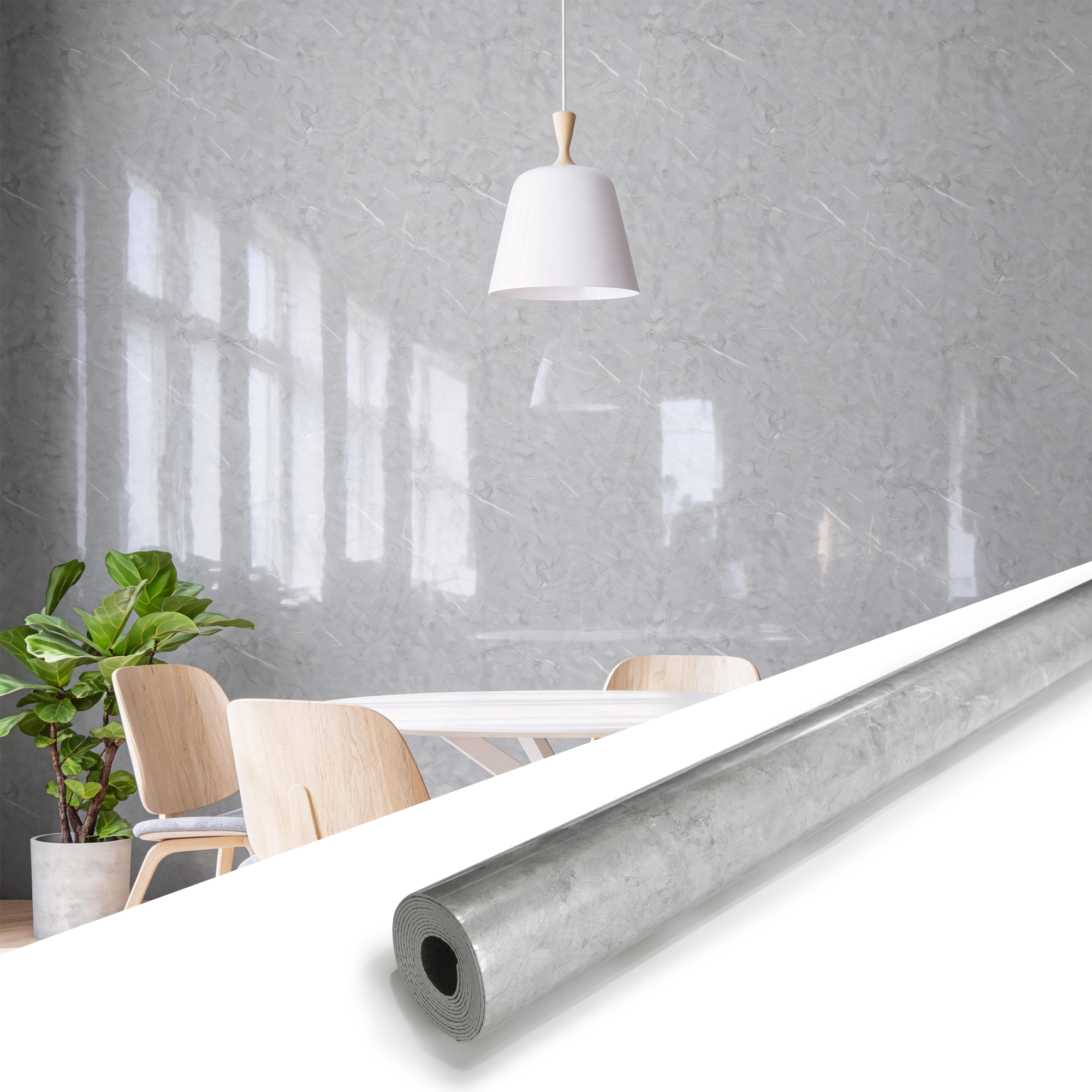 118" x 47" Armani Gray Glossy Peel and Stick Wall Paneling Roll
