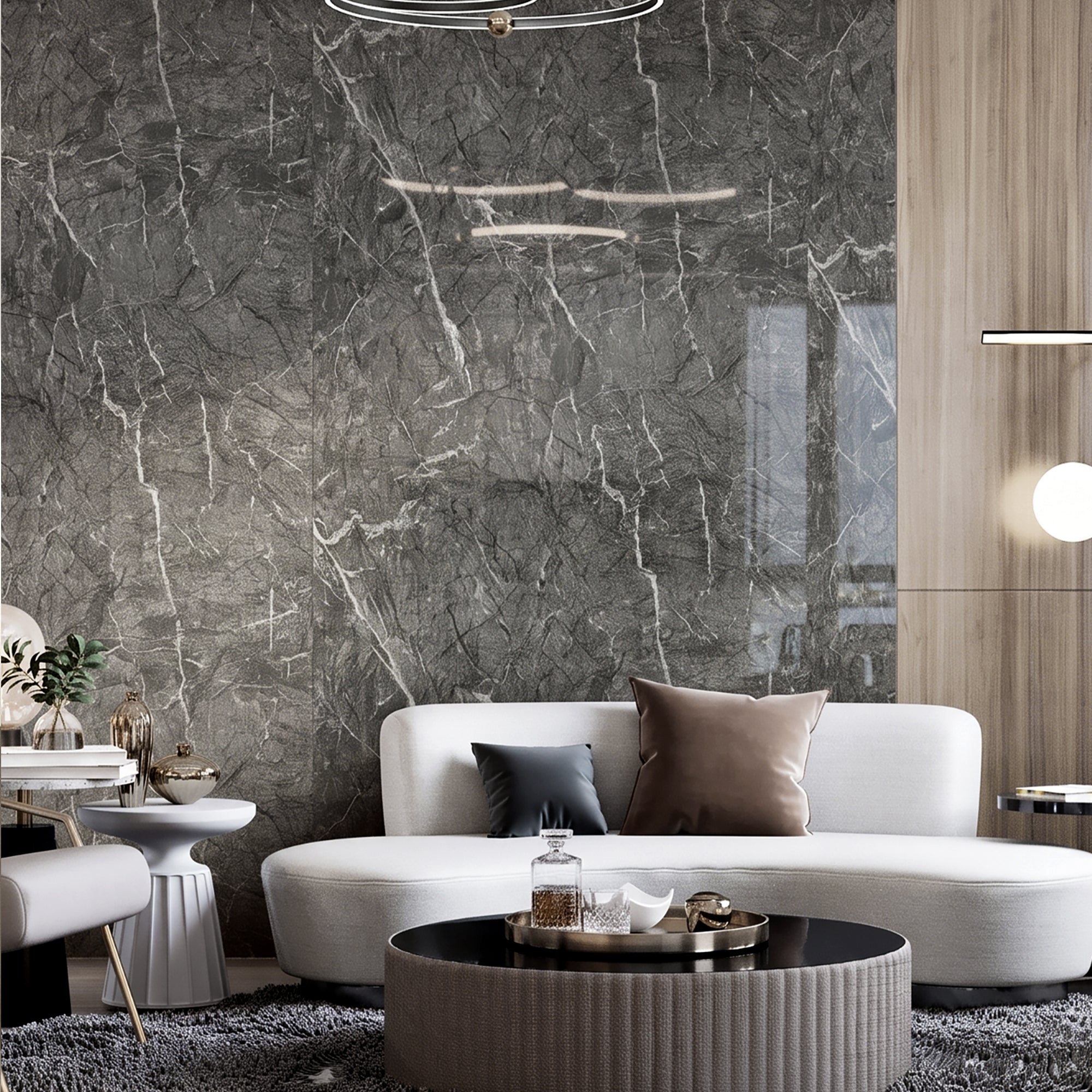 Glossy Bardiglio Grey Peel and Stick Wall Paneling Roll