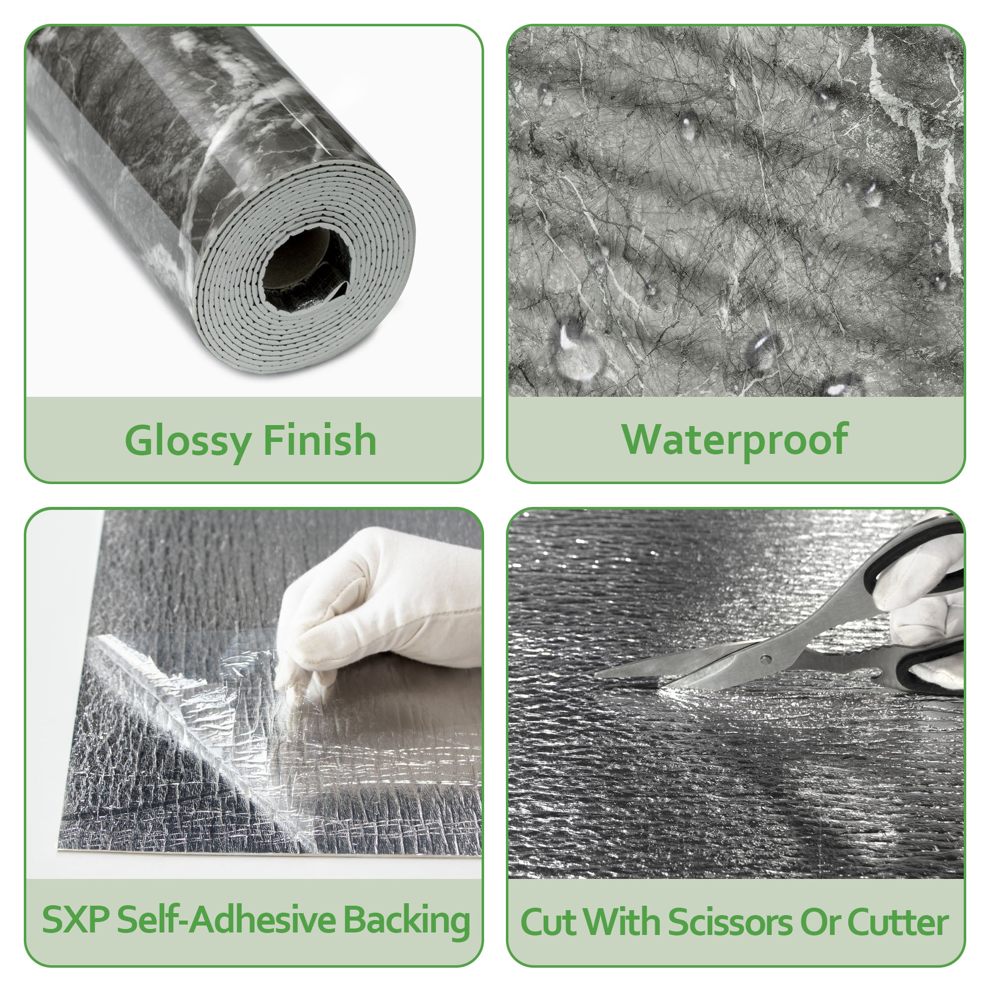 Glossy Bardiglio Grey Peel and Stick Wall Paneling Roll