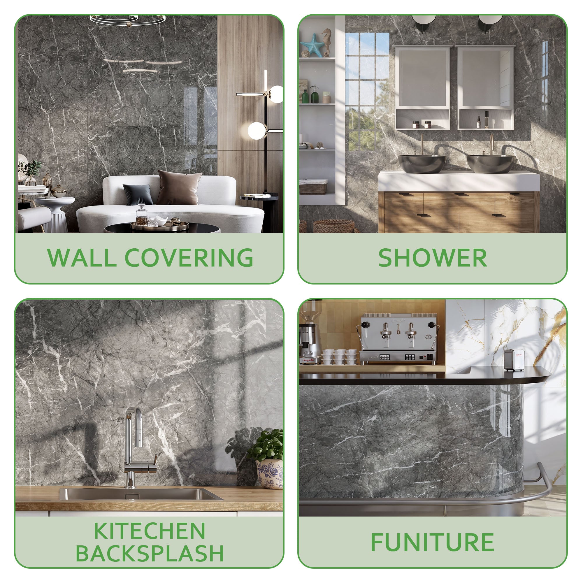 Glossy Bardiglio Grey Peel and Stick Wall Paneling Roll