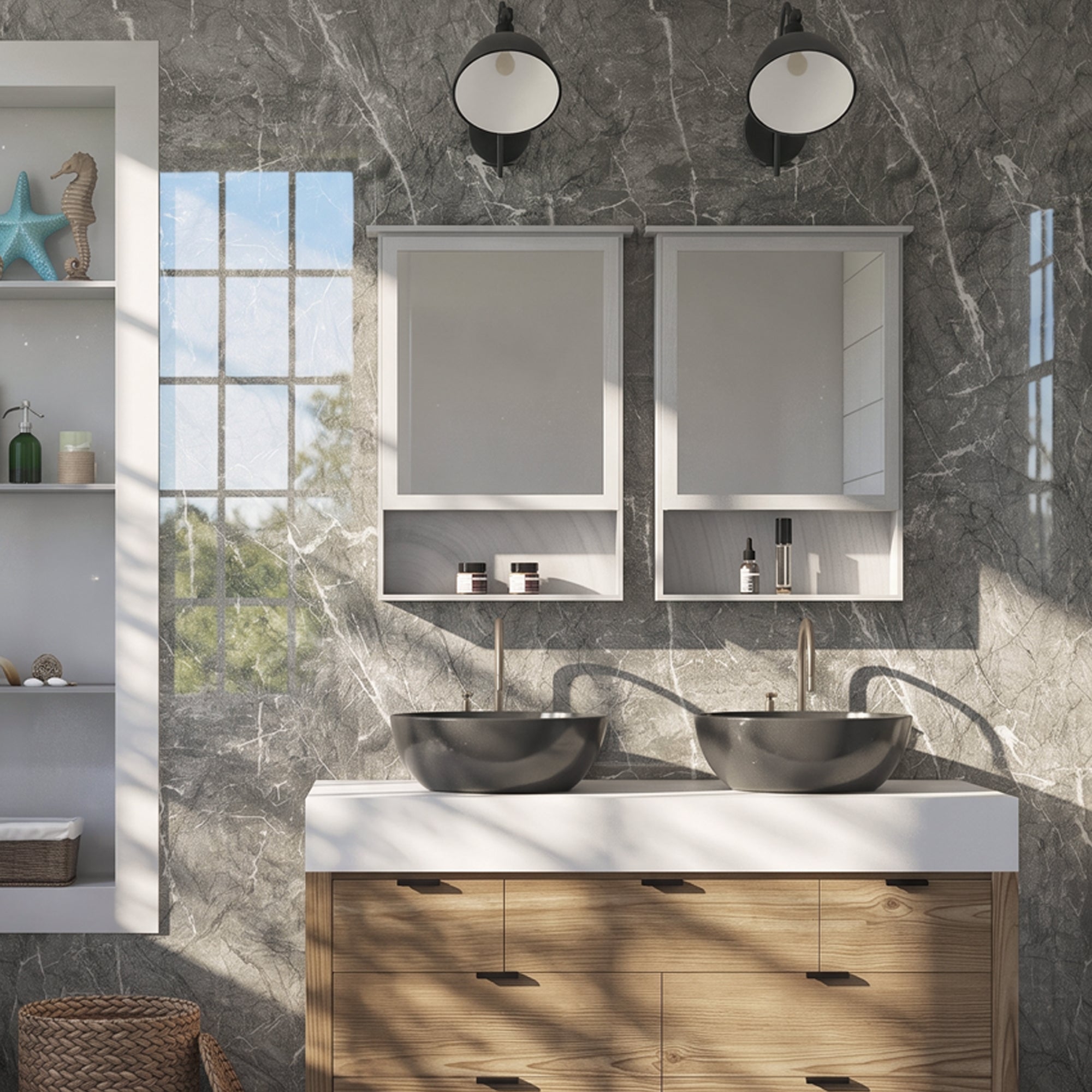 Glossy Bardiglio Grey Peel and Stick Wall Paneling Roll