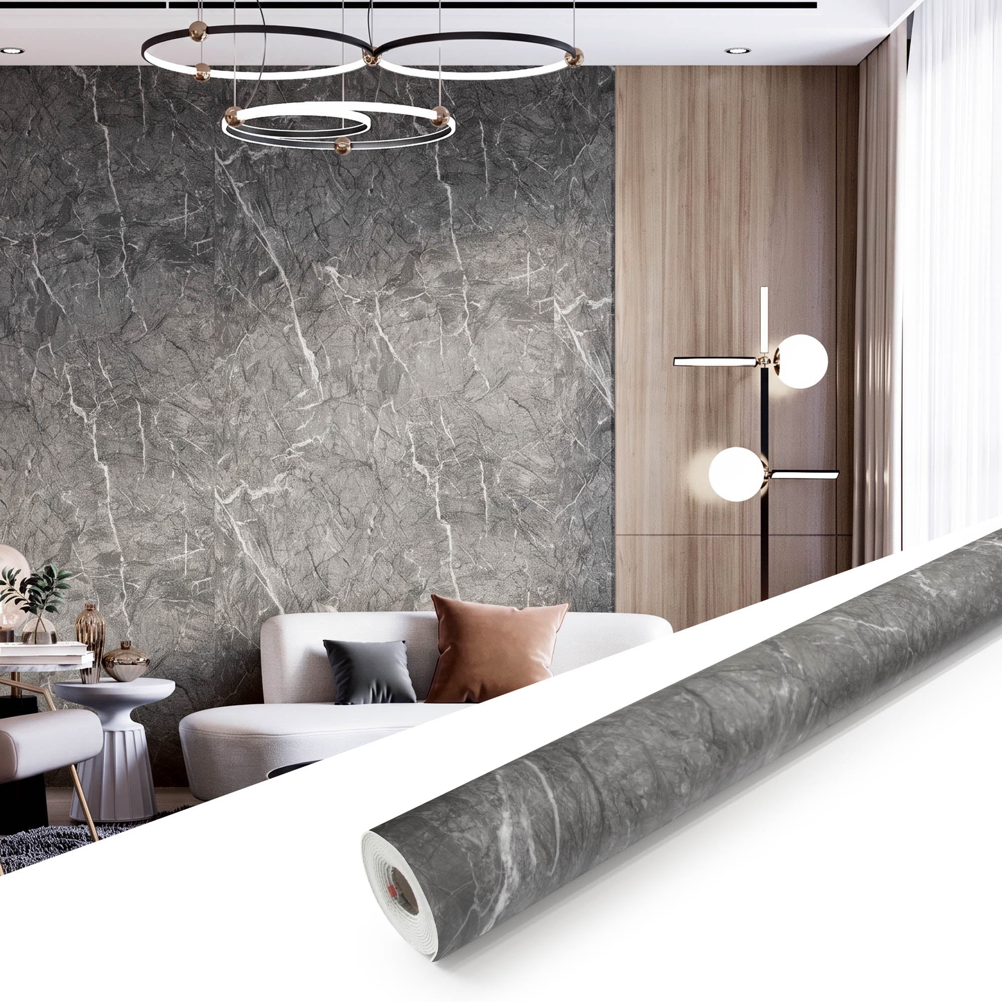 Matte Bardiglio Grey Peel and Stick Wall Paneling Roll