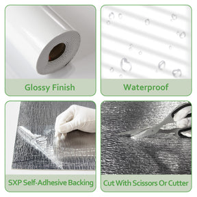 118" x 47" White Glossy Peel and Stick Wall Paneling Roll