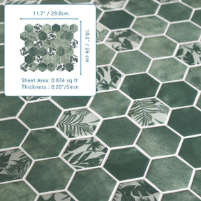 Cement Green 11.7" x 10.2" Hexagon Recycled Glass Floor And Wall Mosaic Tile
