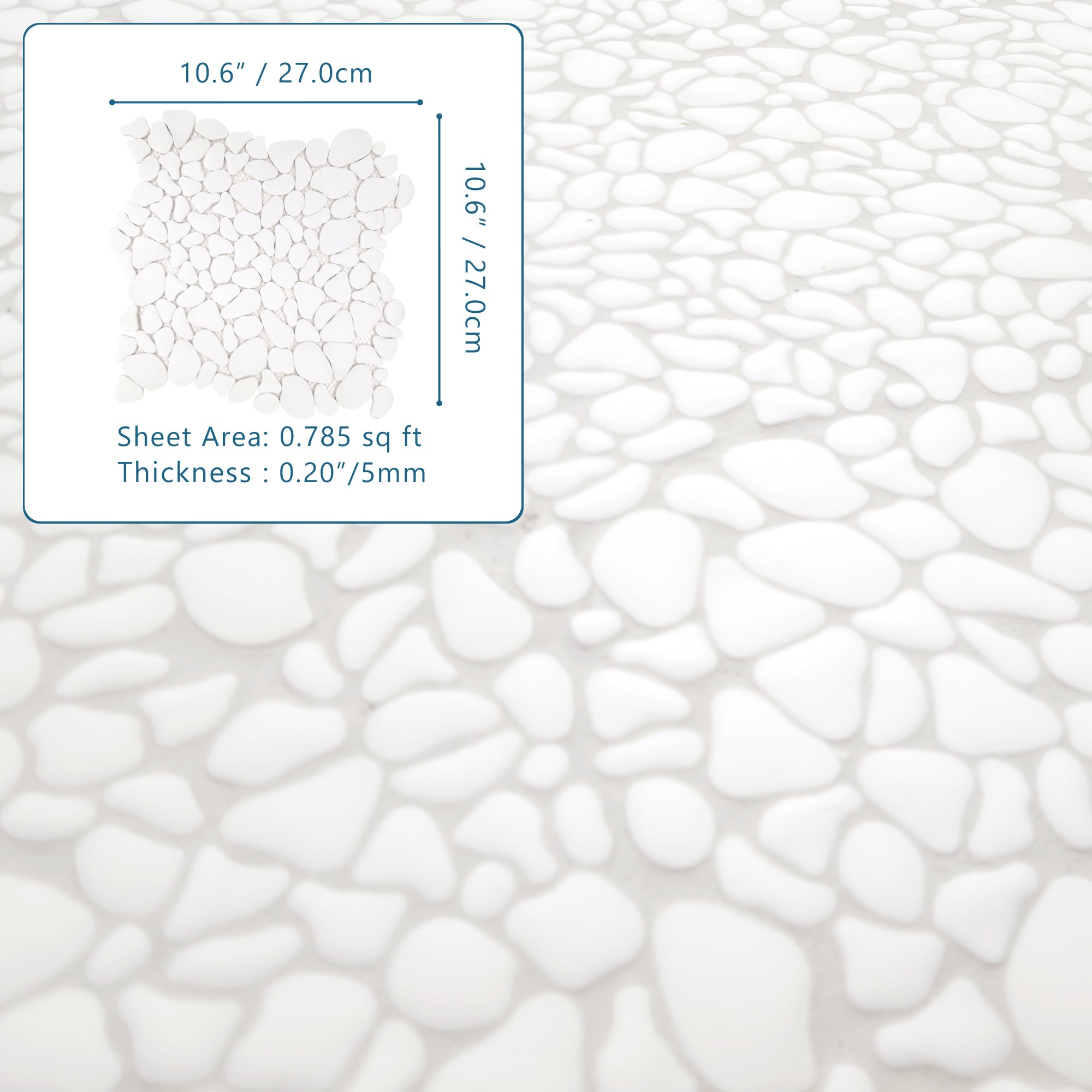 Pebble White Recycled Glass Floor and Wall Mosaic Tile
