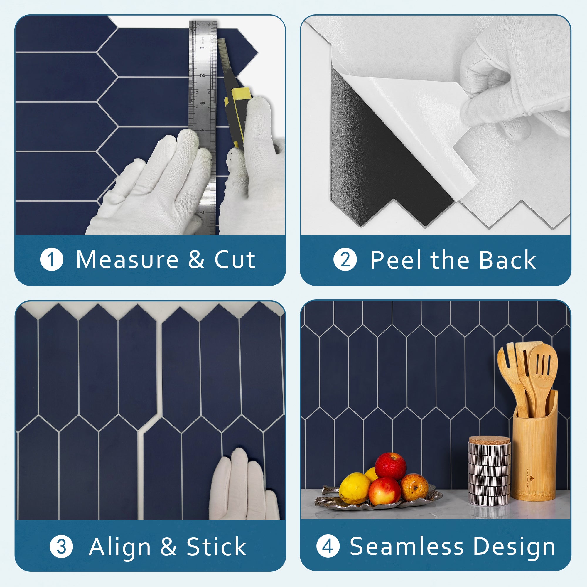 Navy Blue Picket Long Hexagon Peel and Stick Tile