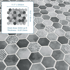 Cement Grey 11.7" x 10.2" Hexagon Recycled Glass Floor And Wall Mosaic Tile