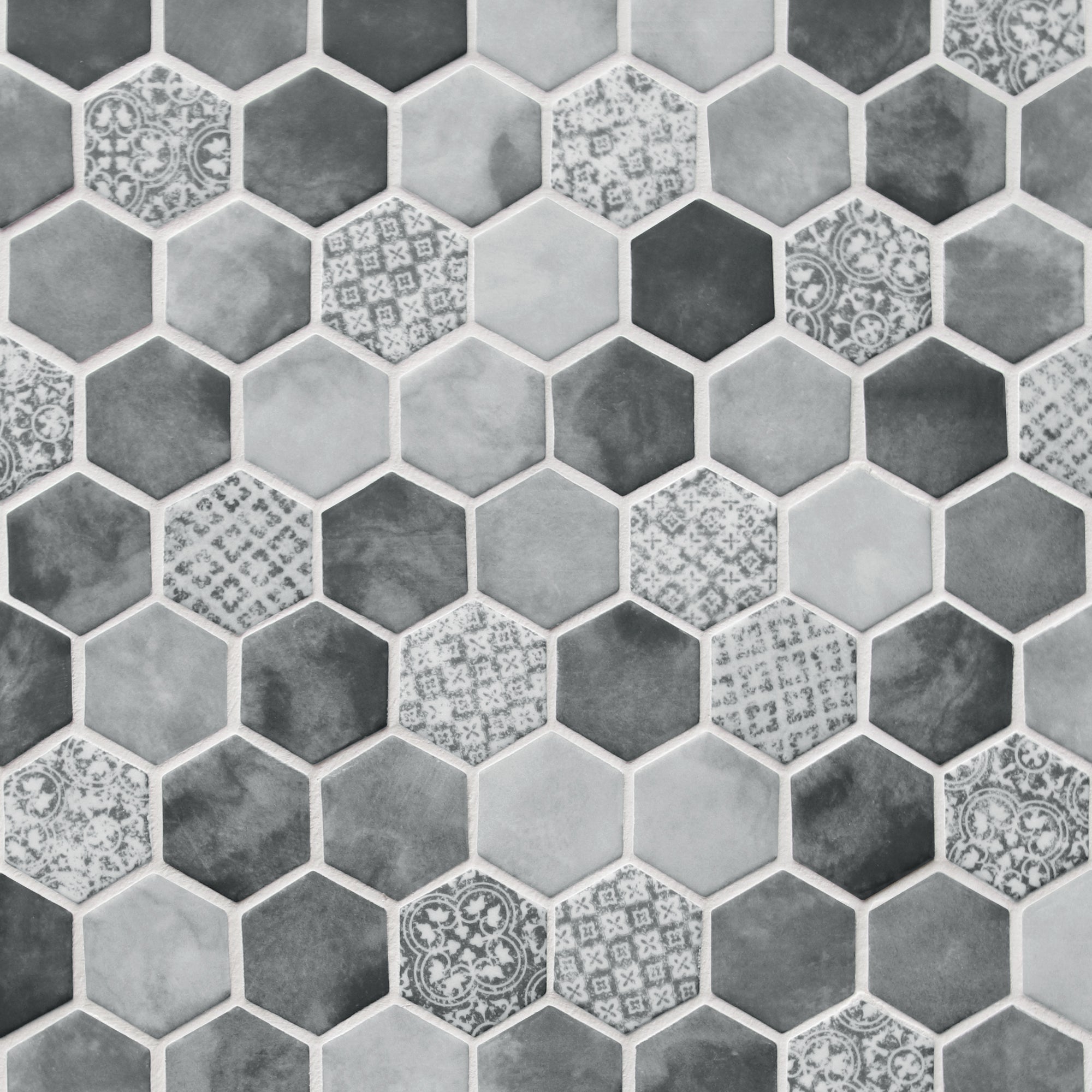 Cement Grey Hexagon Recycled Glass Floor and Wall Mosaic Tile