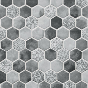 Cement Grey 11.7" x 10.2" Hexagon Recycled Glass Floor And Wall Mosaic Tile