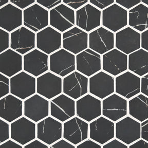 Black Marquina 11.7" x 10.2" Hexagon Recycled Glass Floor And Wall Mosaic Tile
