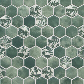 Cement Green 11.7" x 10.2" Hexagon Recycled Glass Floor And Wall Mosaic Tile