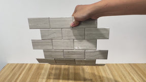 Subway Gray Wood Natural Marble Peel and Stick Backsplash Tile