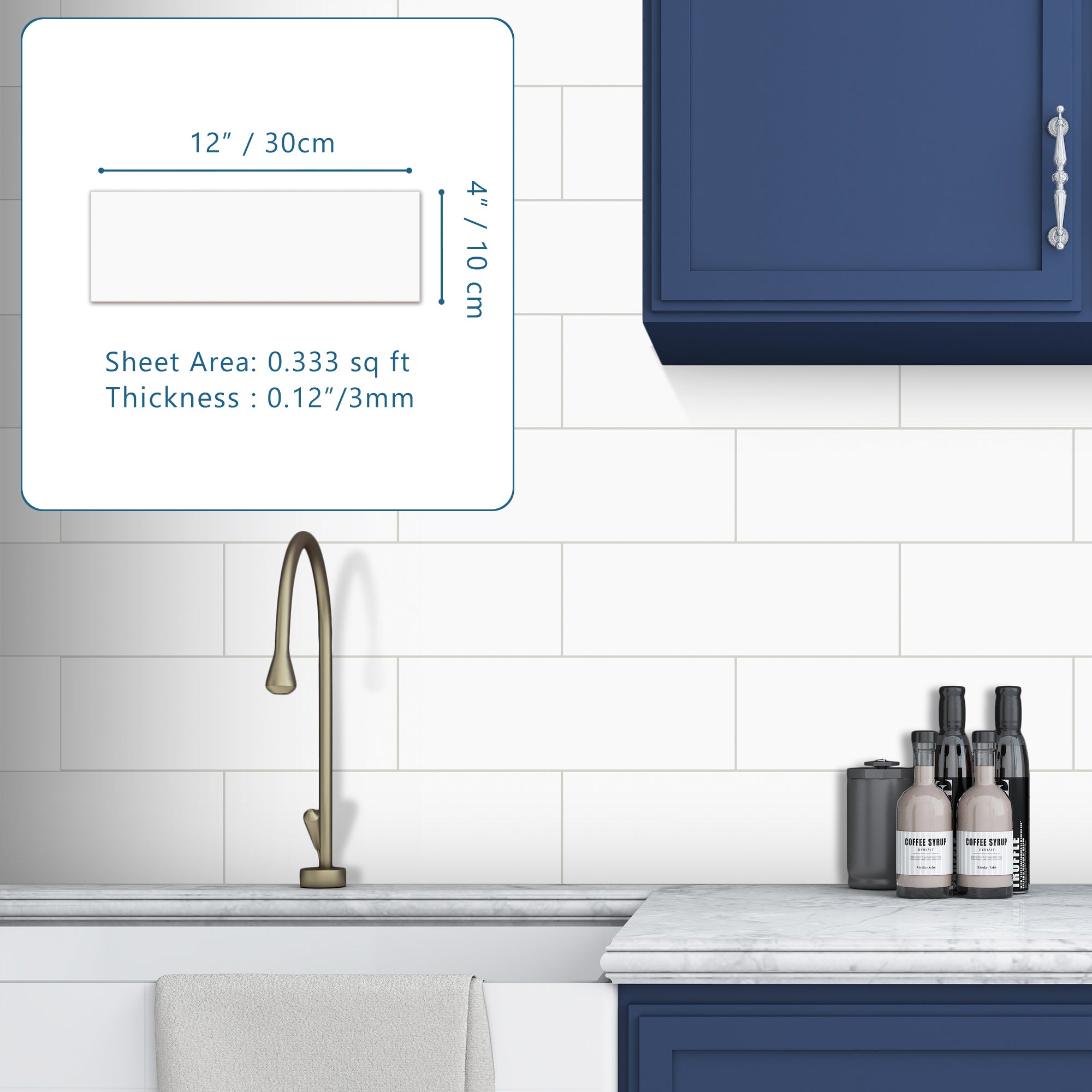 4x12" White Subway Peel and Stick Tile