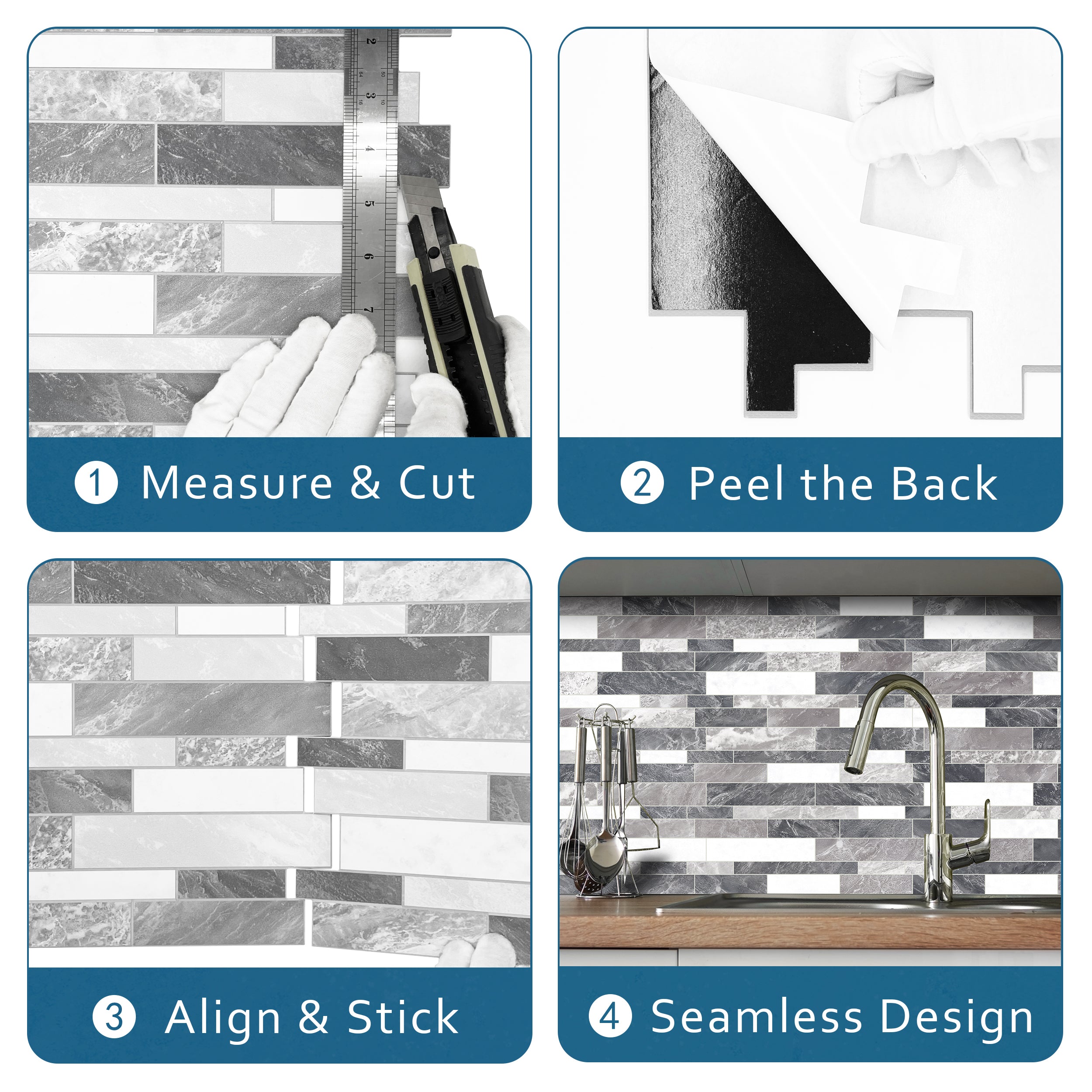 Interlocking Grey Mixed Peel and Stick Tile